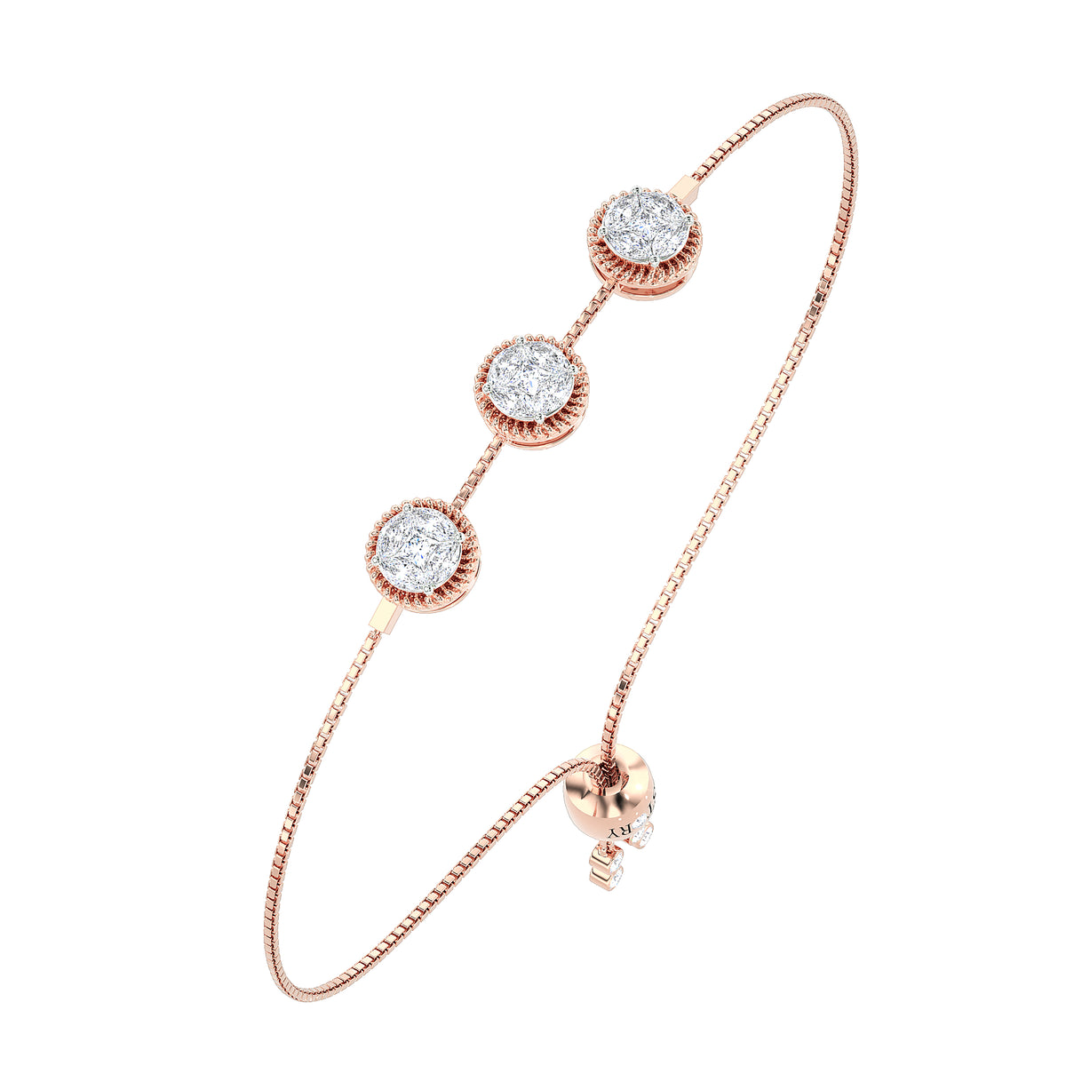 Triple Round Halo Diamond Bolo Bracelet