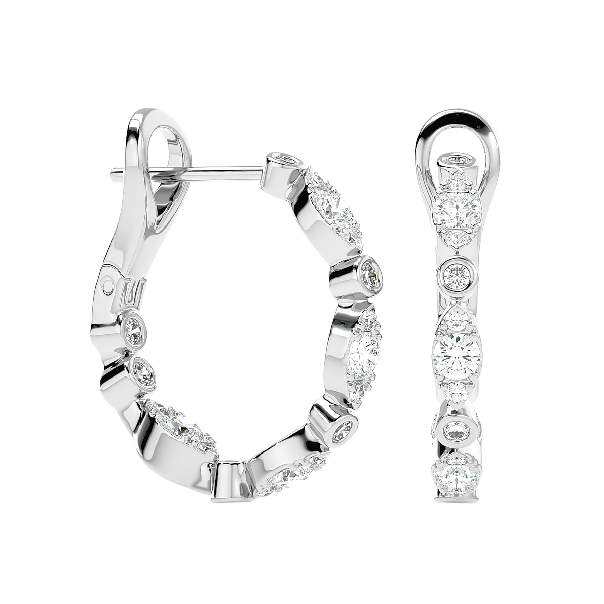 Bezel Set Diamond Hoop Earrings