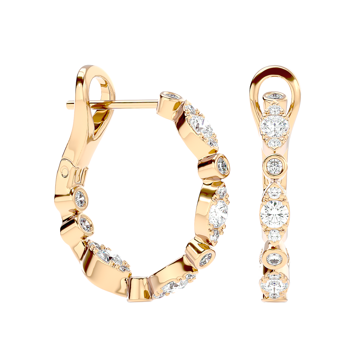 Bezel Set Diamond Hoop Earrings