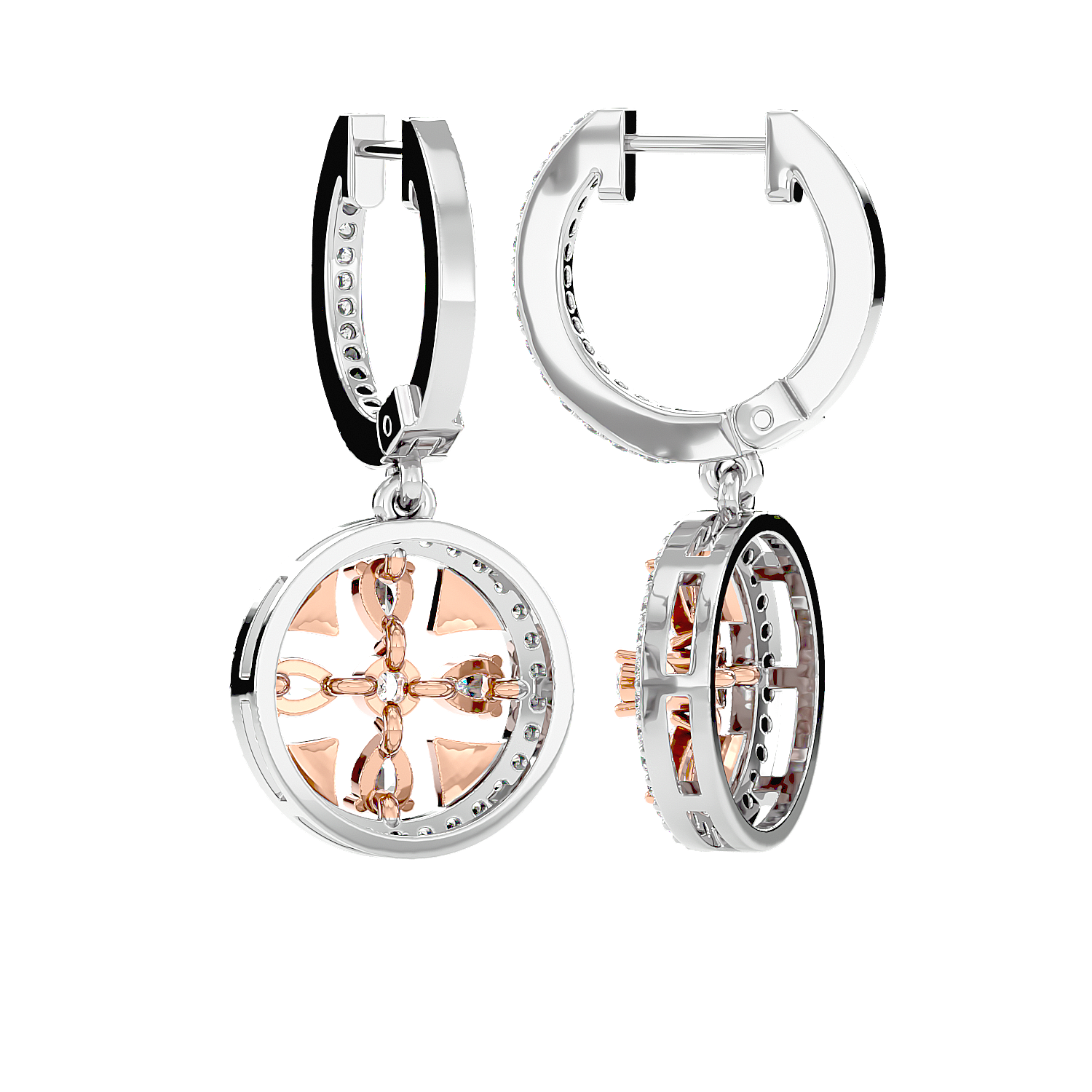 Floral Motif Diamond Drop Earrings