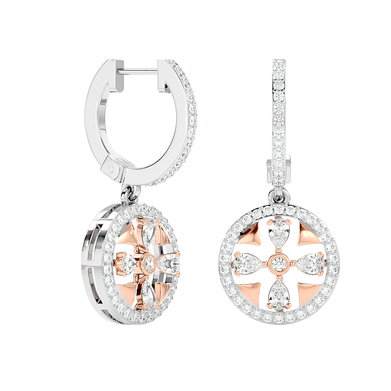 Floral Motif Diamond Drop Earrings