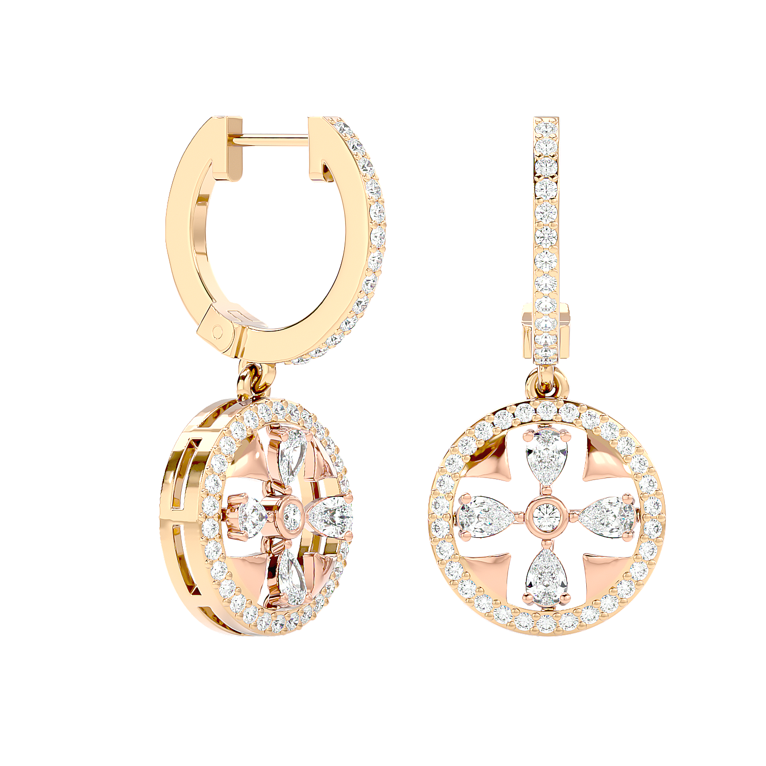 Floral Motif Diamond Drop Earrings