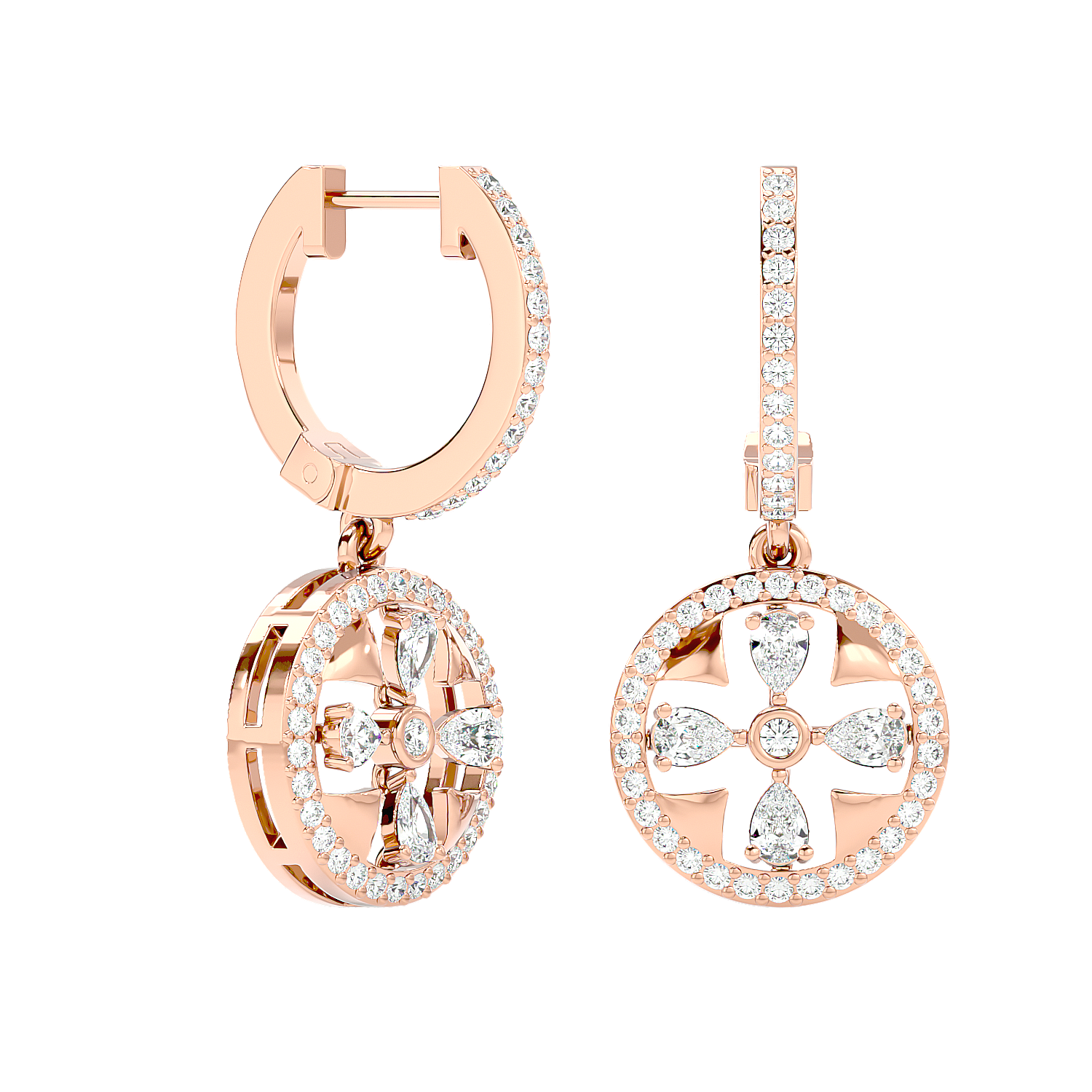 Floral Motif Diamond Drop Earrings