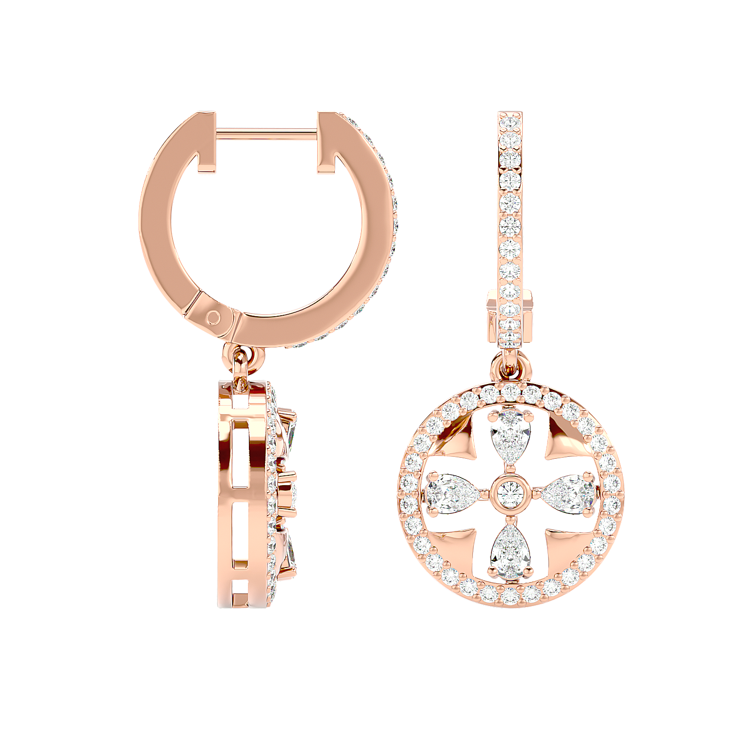 Floral Motif Diamond Drop Earrings