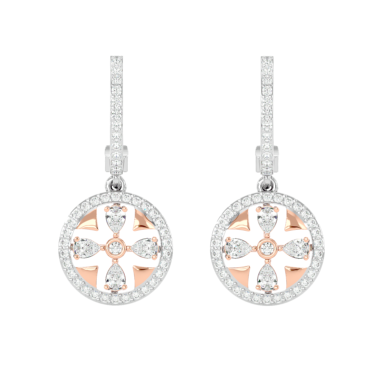 Floral Motif Diamond Drop Earrings