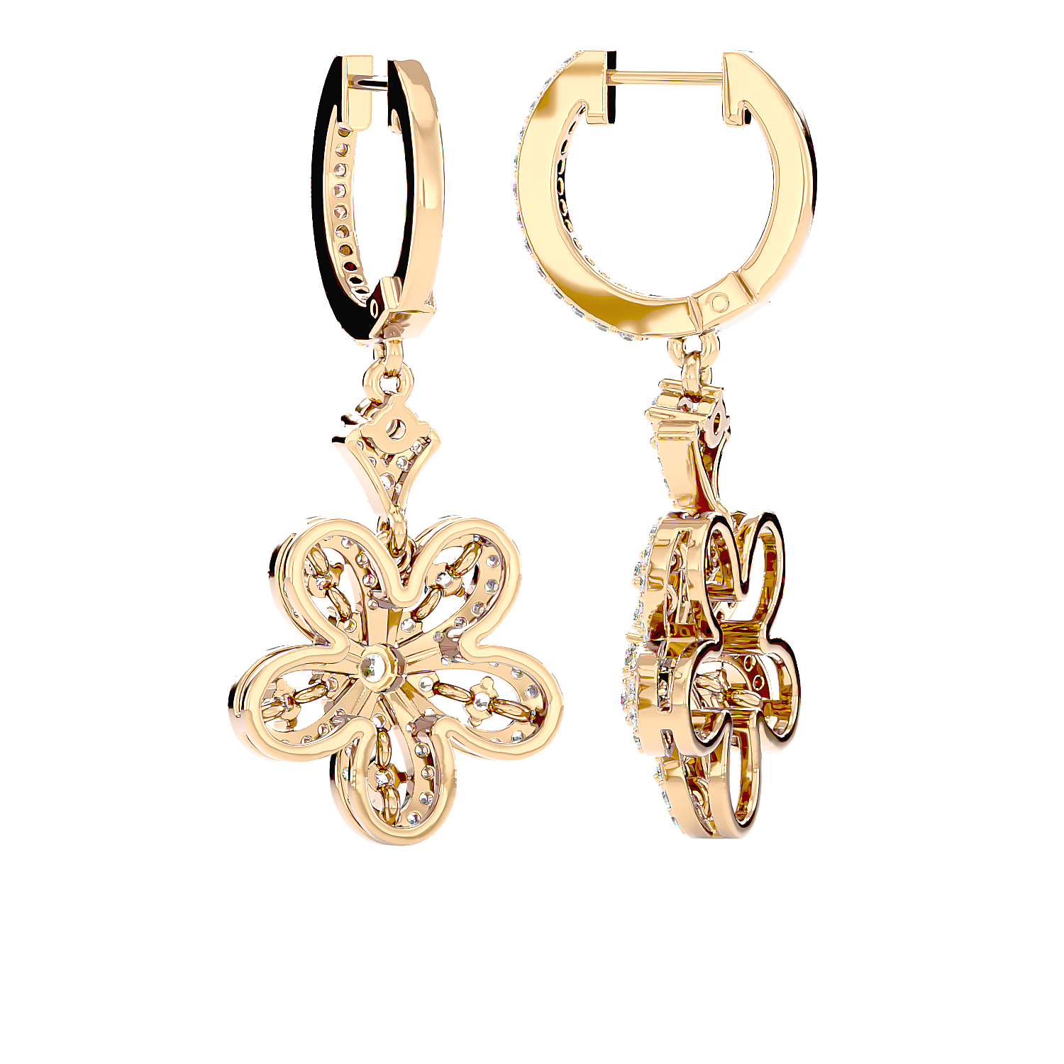 Diamond Flower Drop Earrings