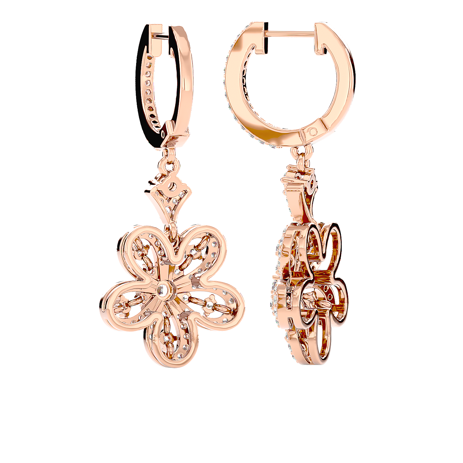 Diamond Flower Drop Earrings