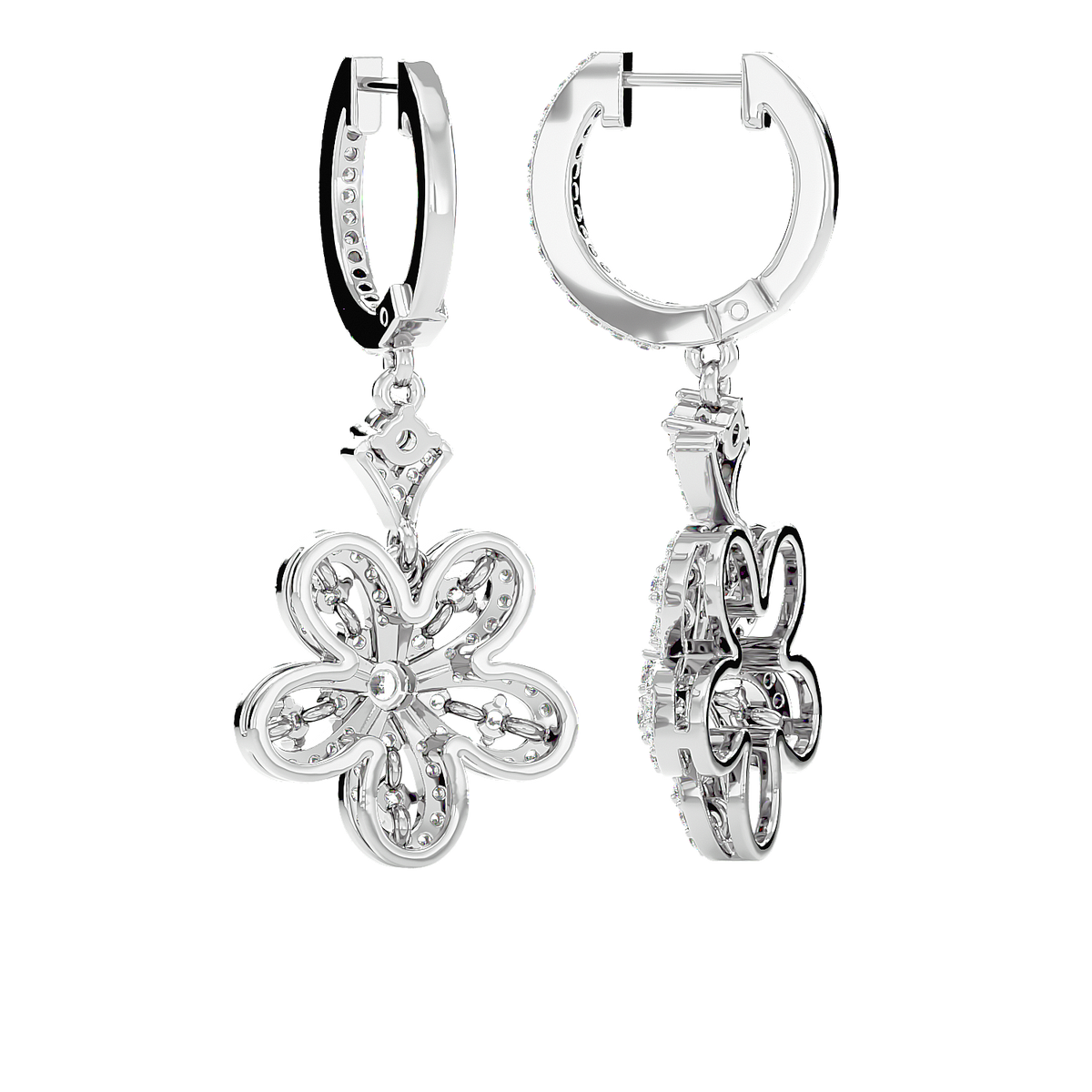 Diamond Flower Drop Earrings