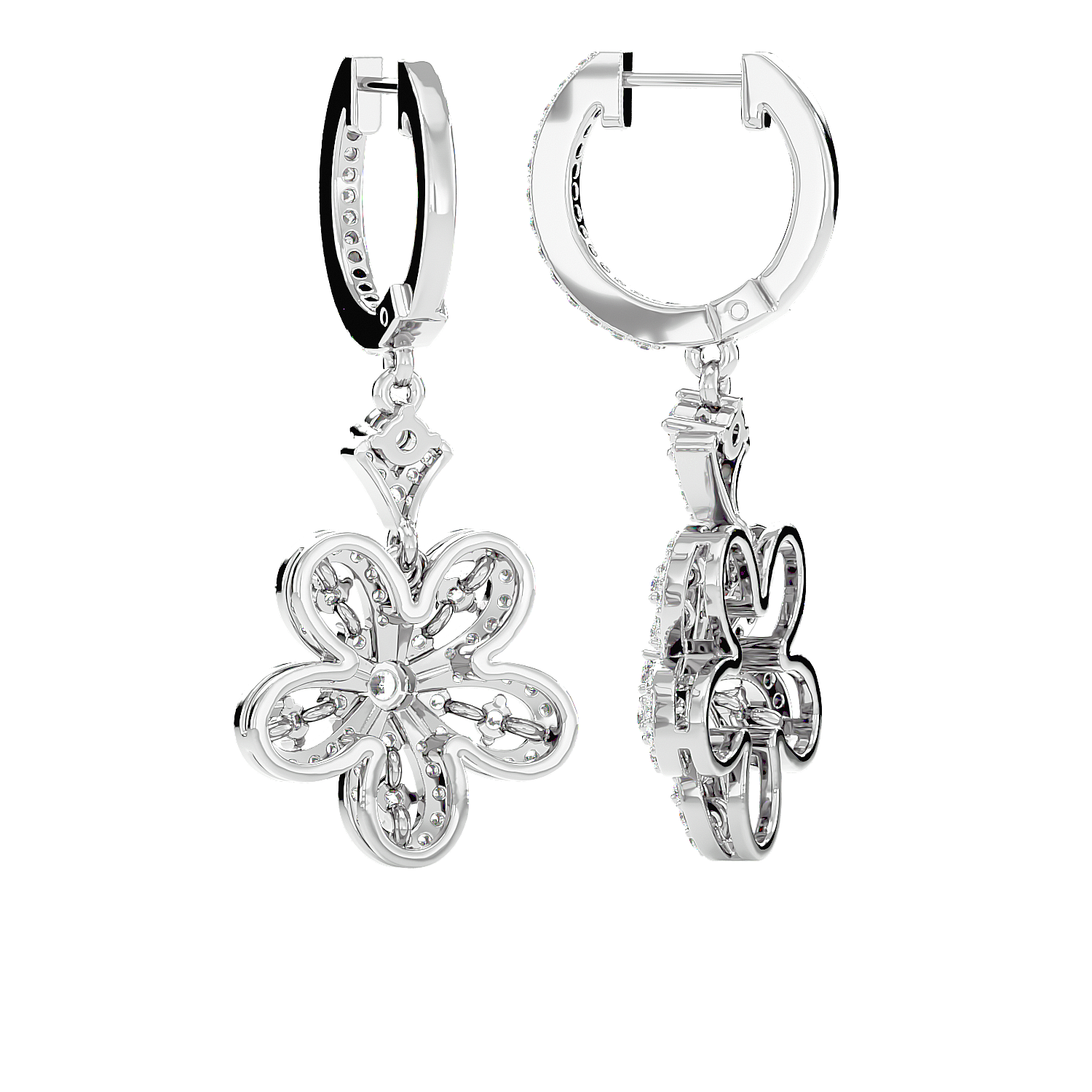Diamond Flower Drop Earrings