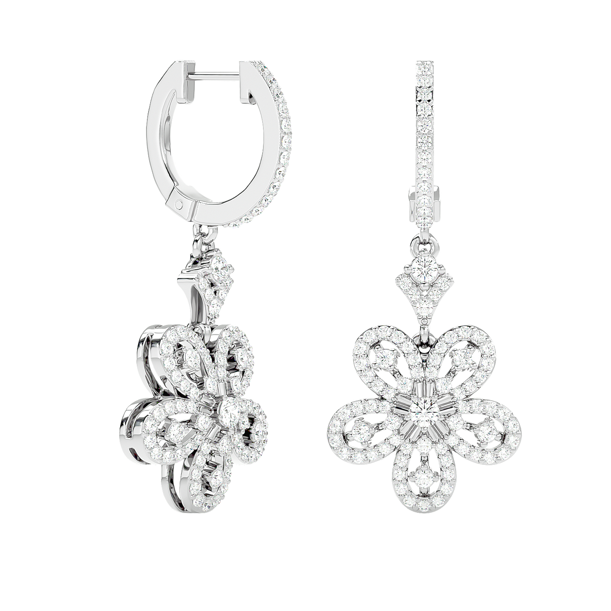 Diamond Flower Drop Earrings