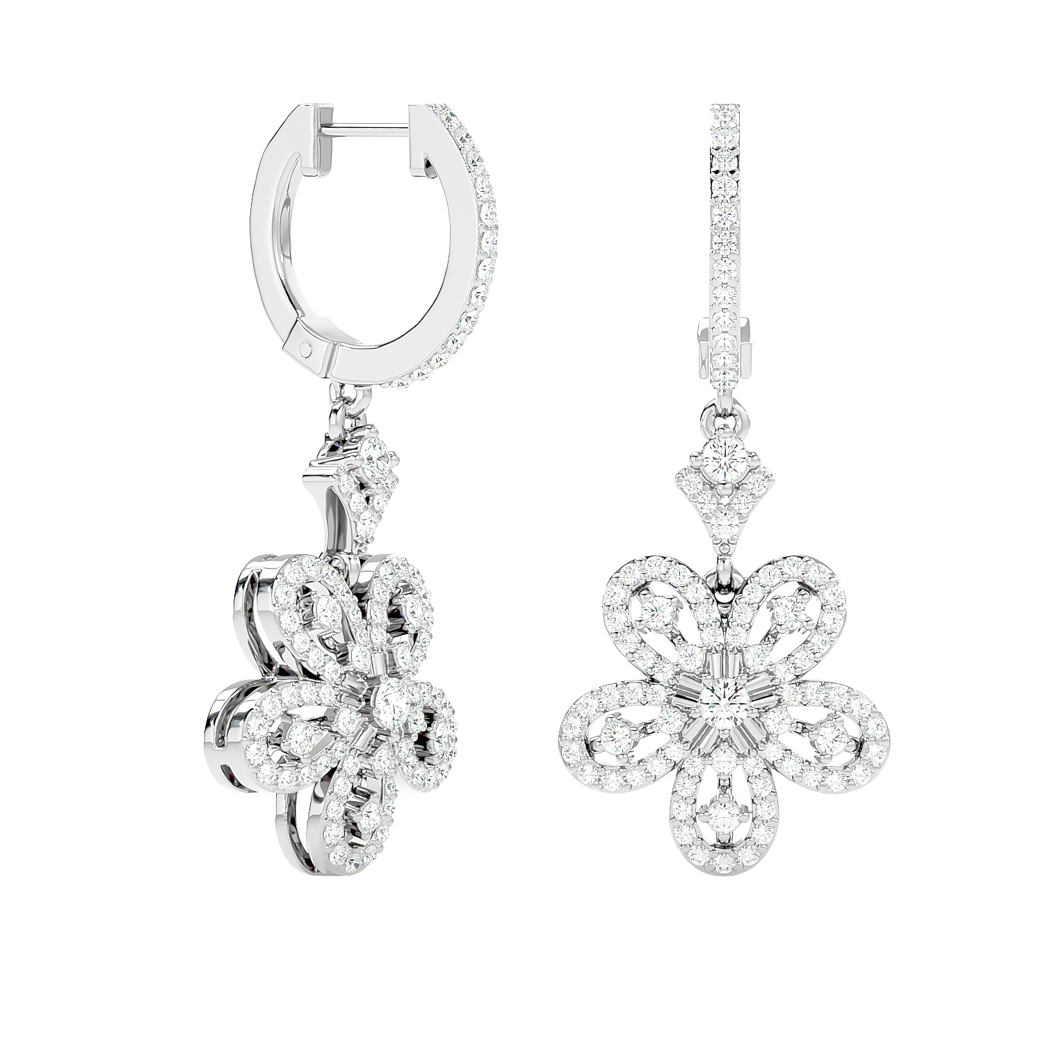 Diamond Flower Drop Earrings