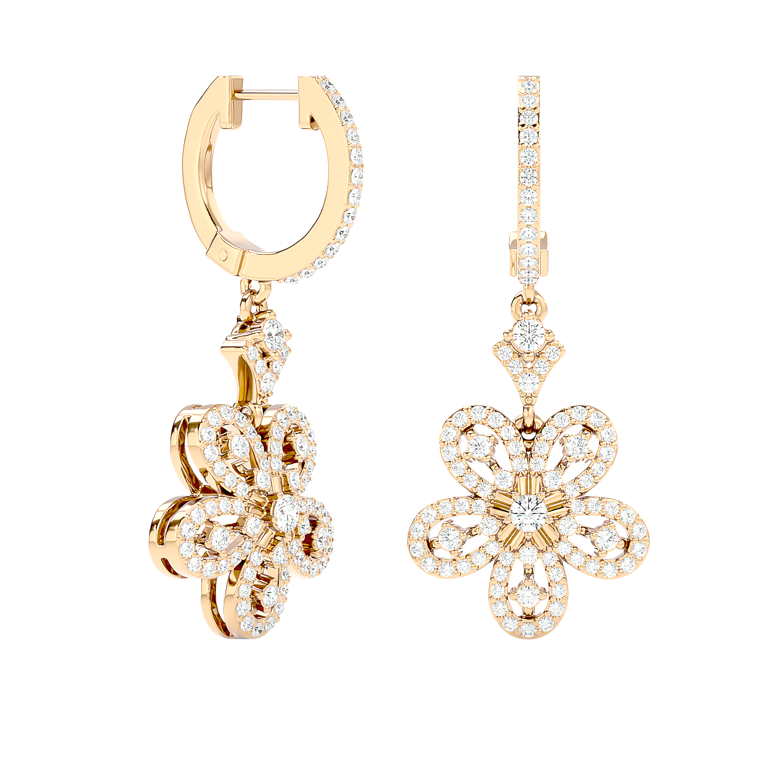 Diamond Flower Drop Earrings