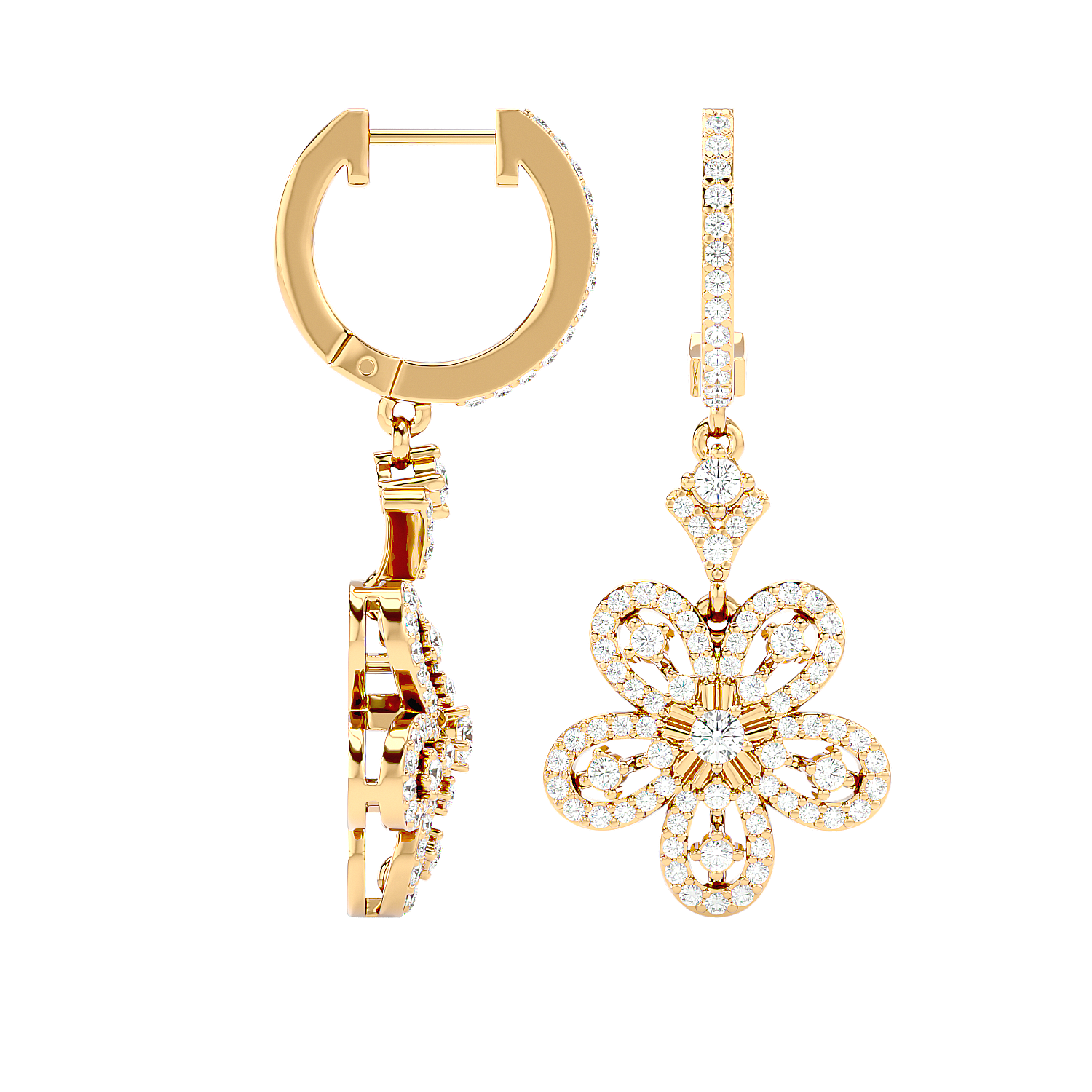Diamond Flower Drop Earrings