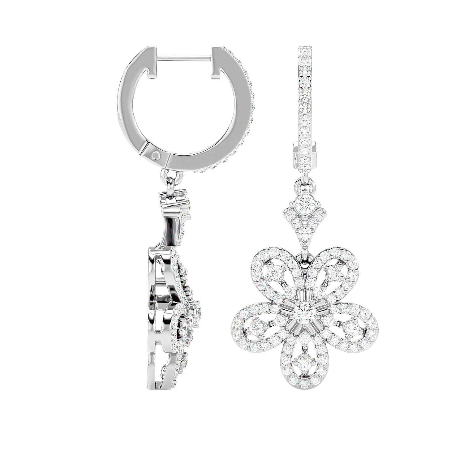 Diamond Flower Drop Earrings