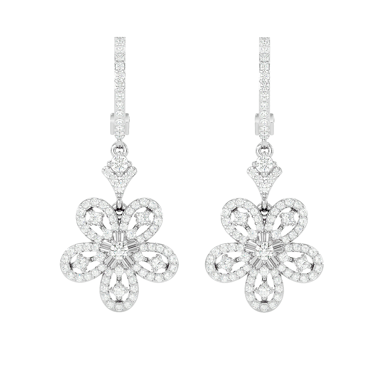 Diamond Flower Drop Earrings