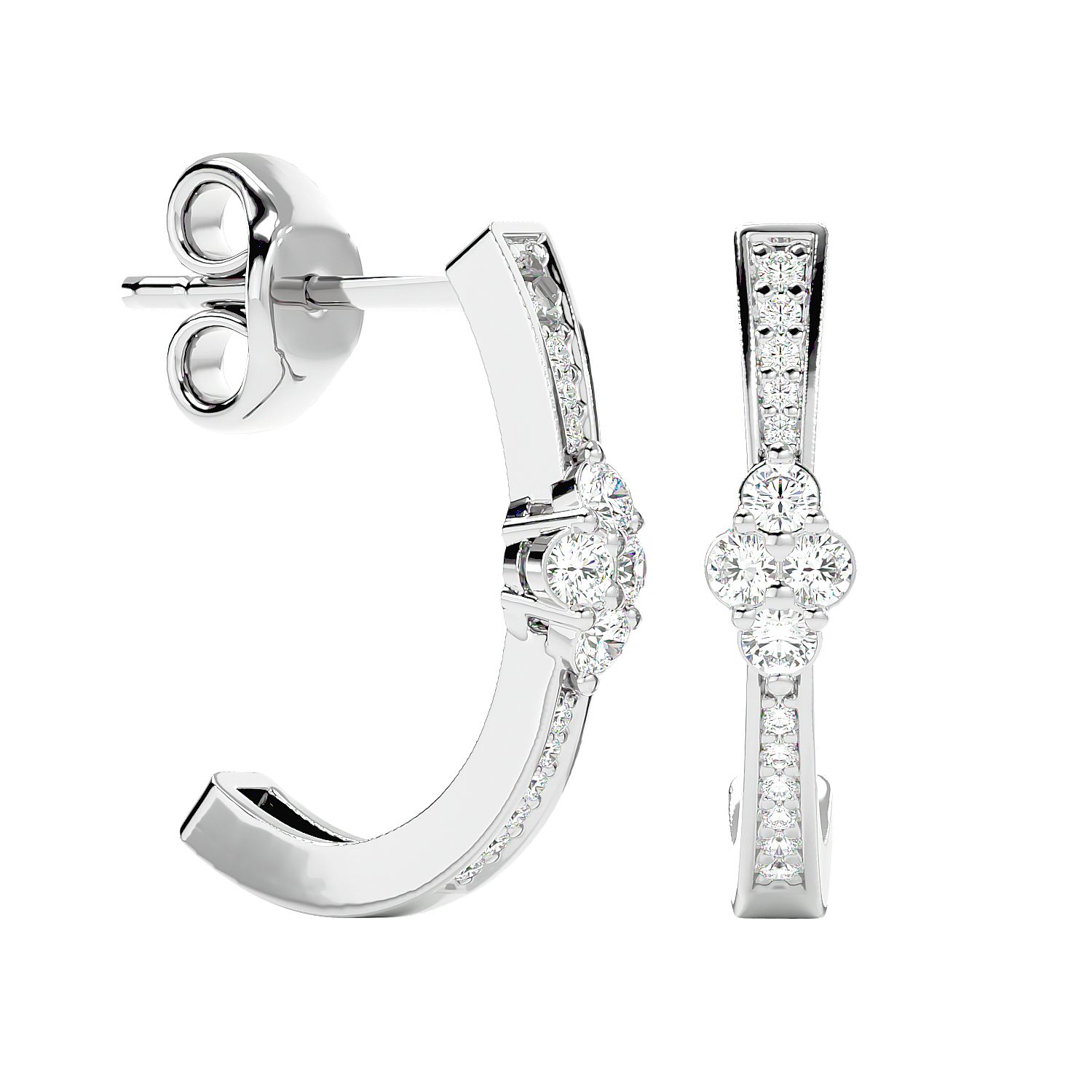 Diamond Cluster Half Hoop Earrings