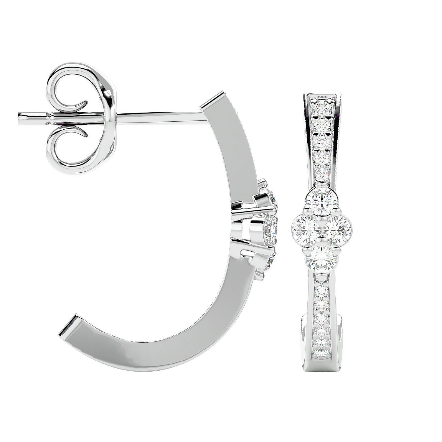 Diamond Cluster Half Hoop Earrings