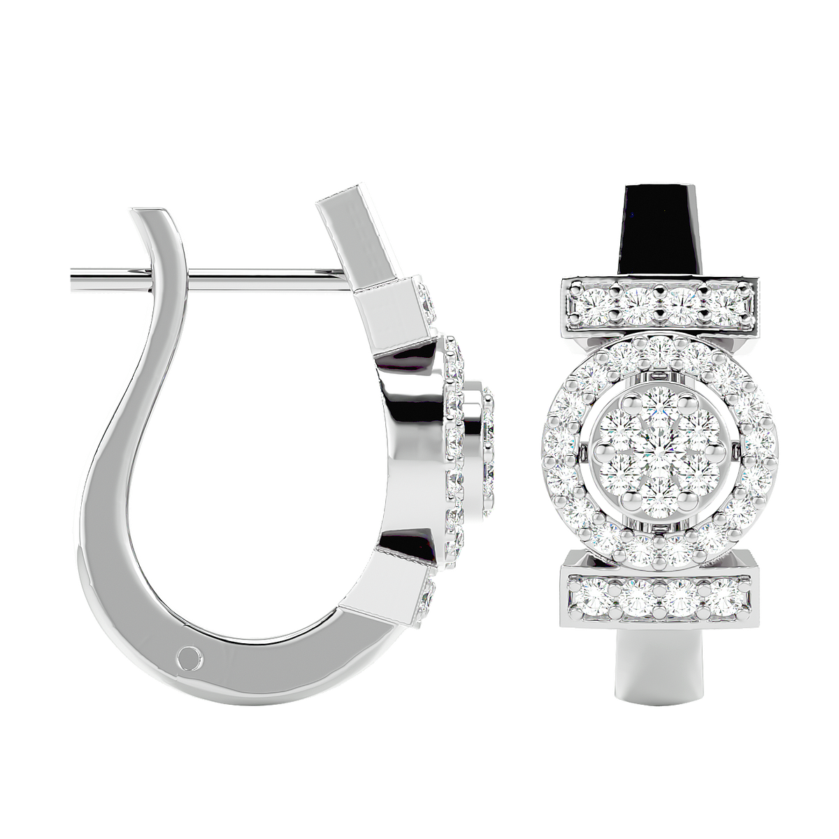 Elegant Diamond Halo Hoop Earrings in Gold