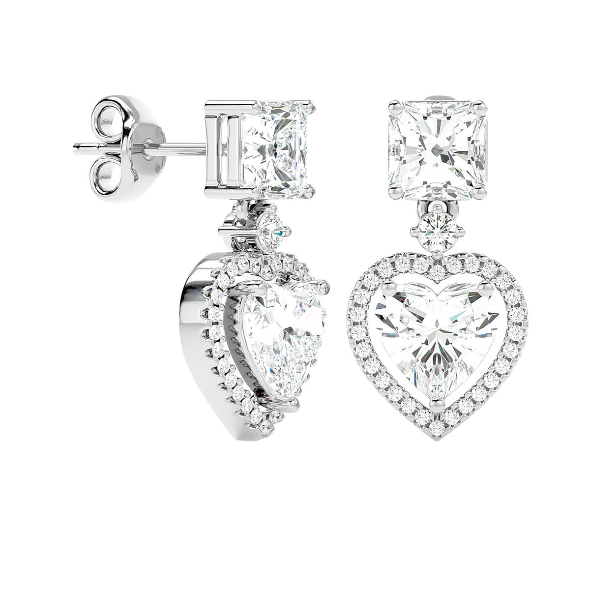 Heart Halo Drop Stud Earrings