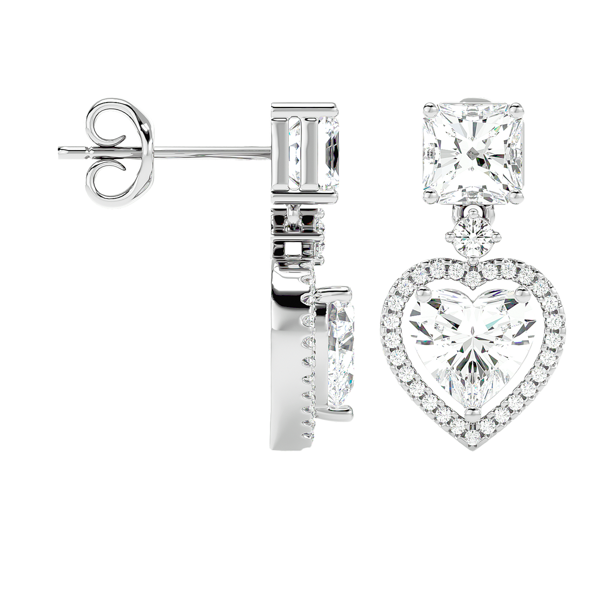 Heart Halo Drop Stud Earrings