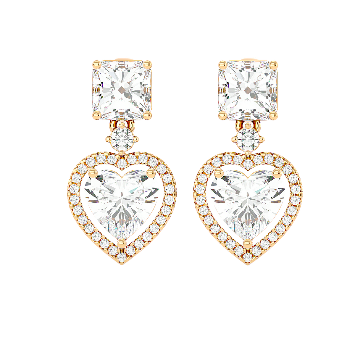 Heart Halo Drop Stud Earrings