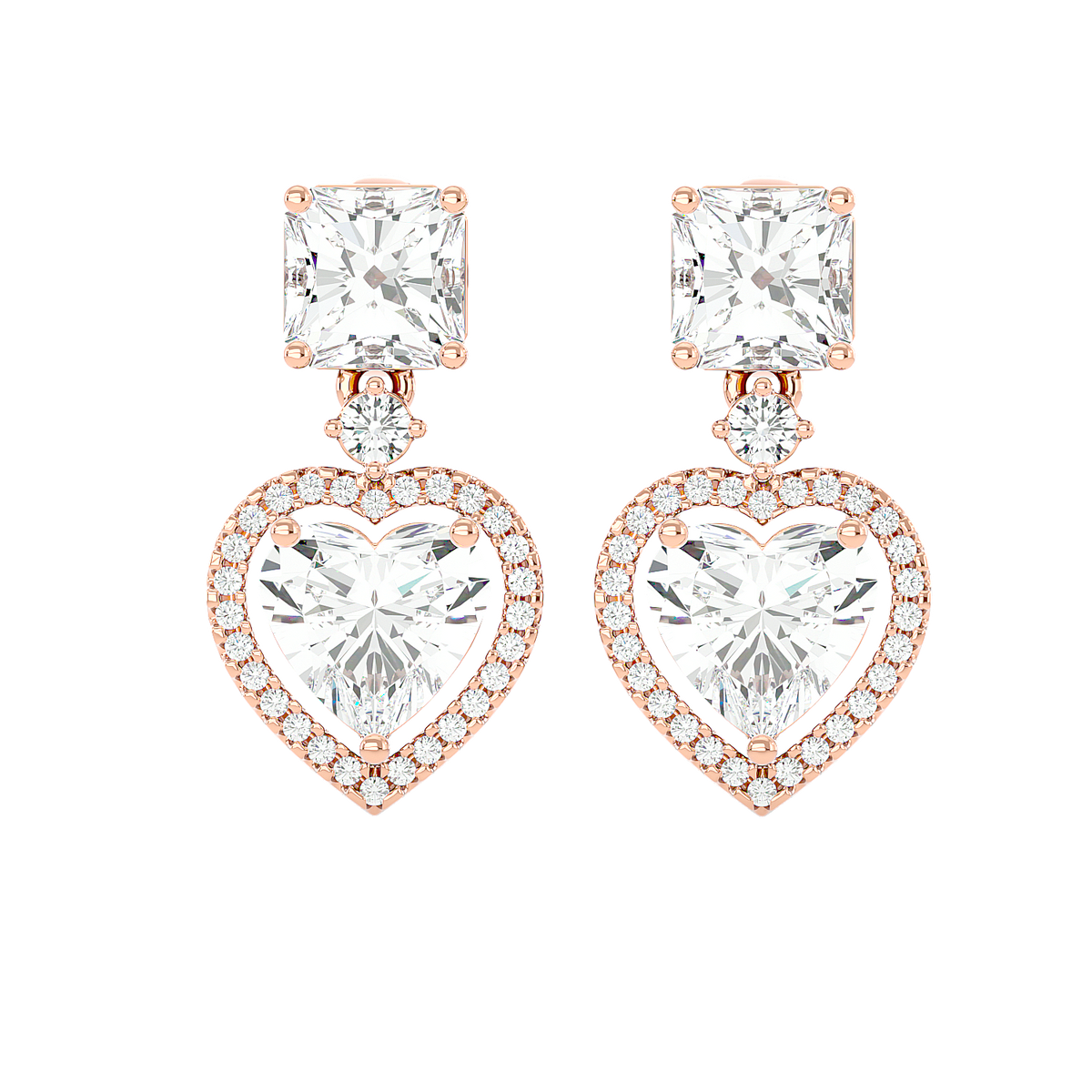 Heart Halo Drop Stud Earrings