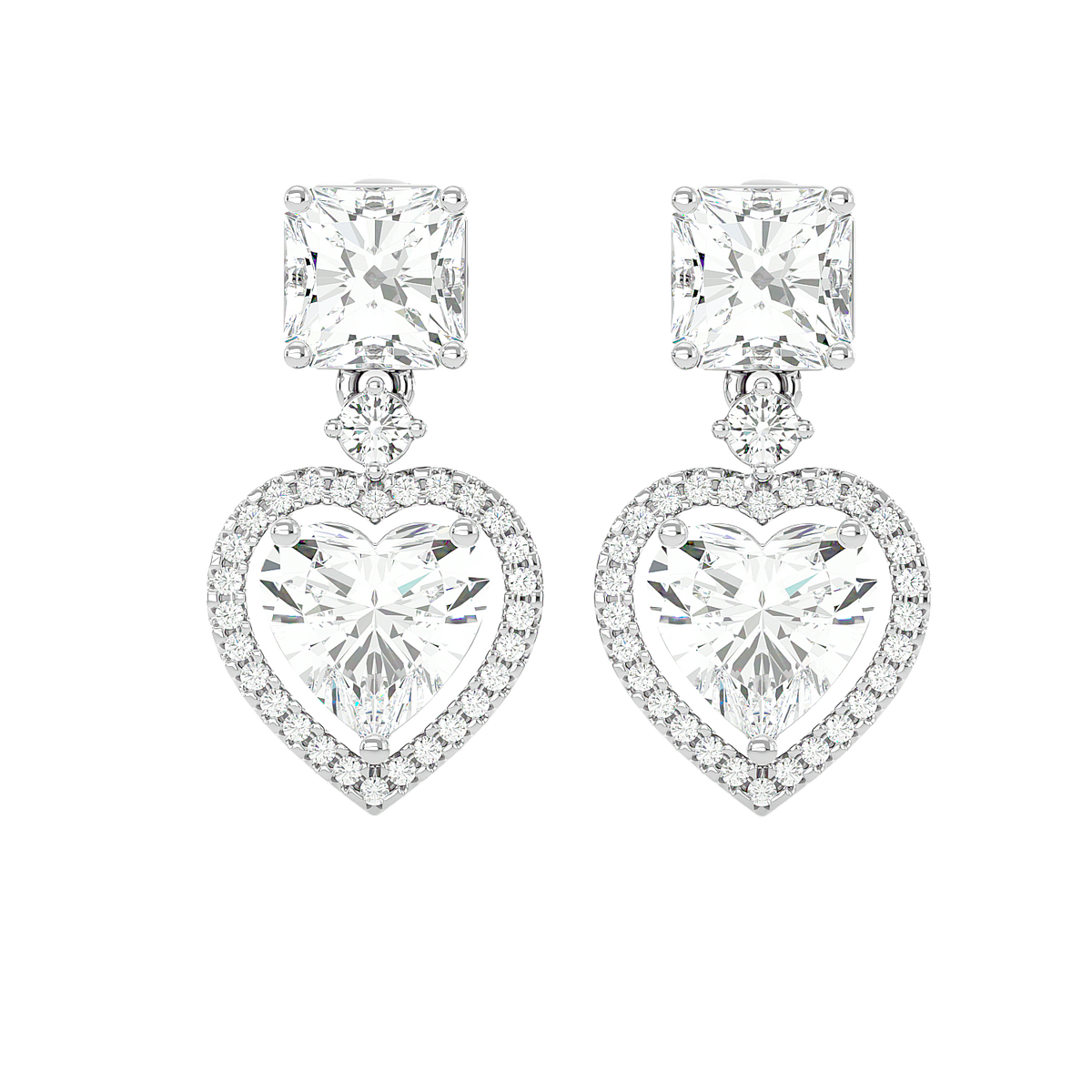 Heart Halo Drop Stud Earrings