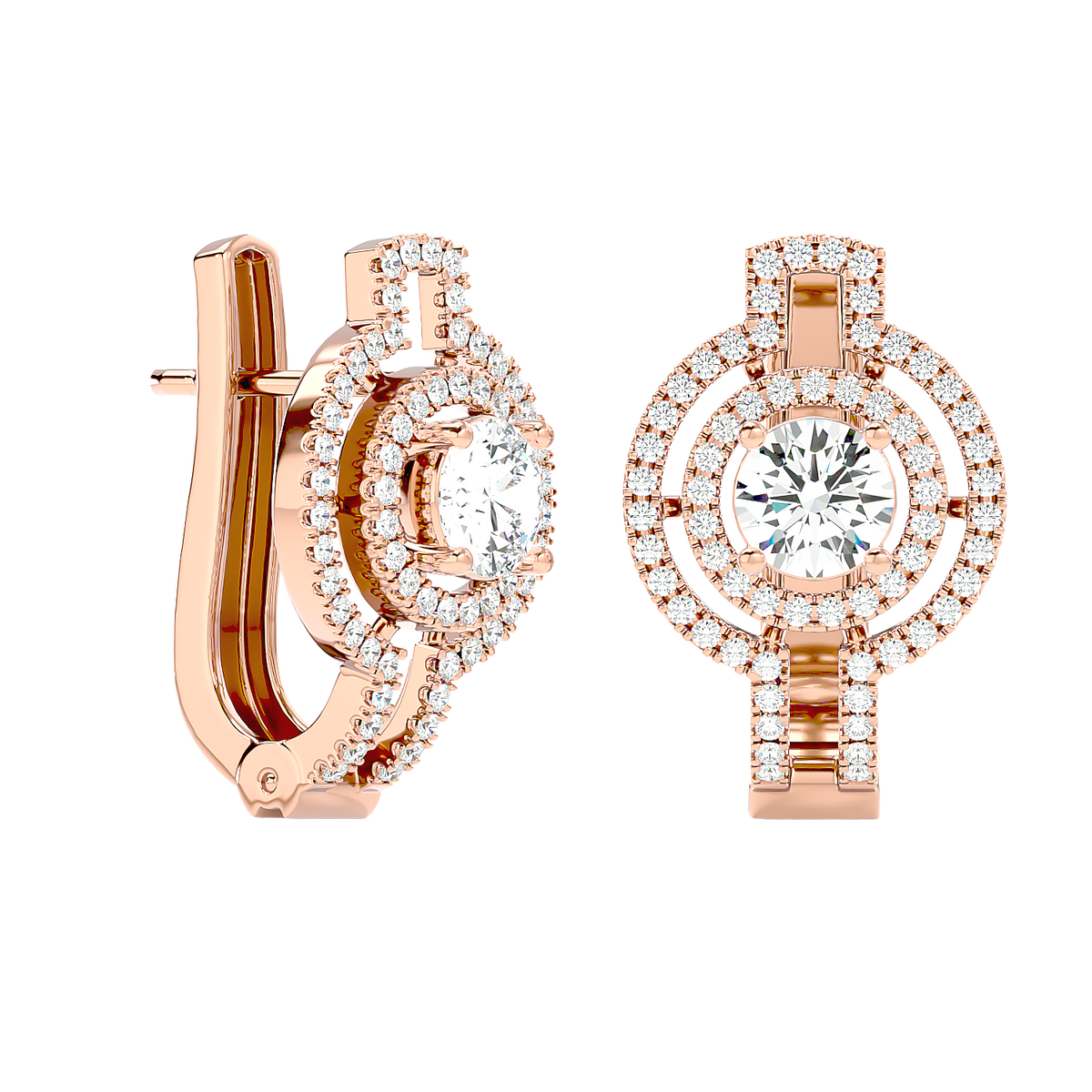 Double Halo Circle Drop Earrings