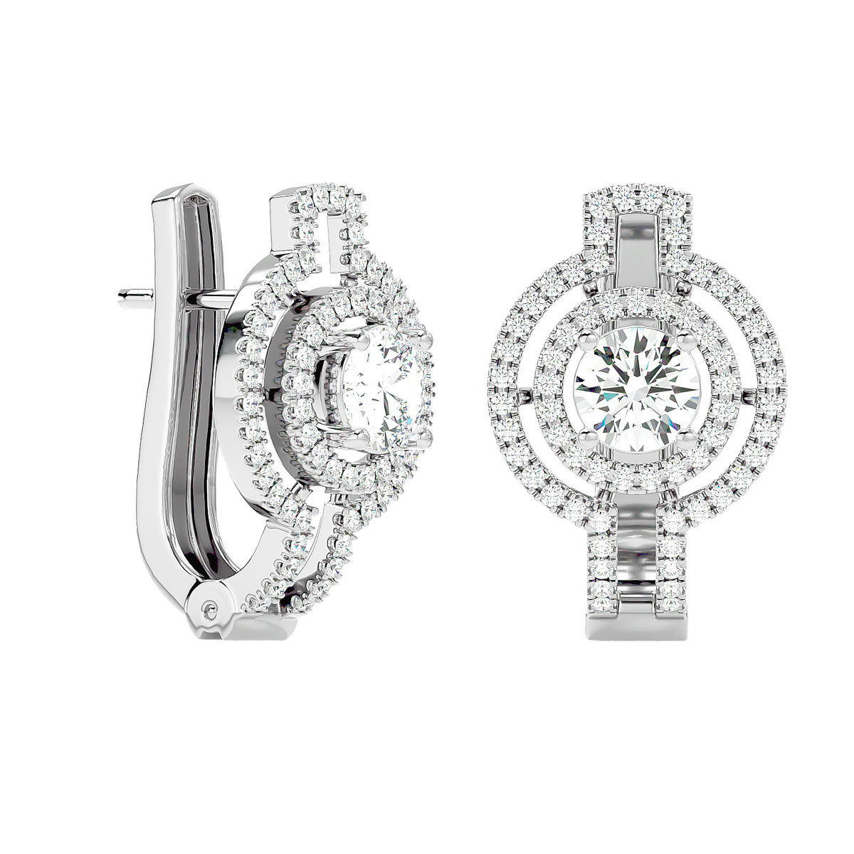 Double Halo Circle Drop Earrings