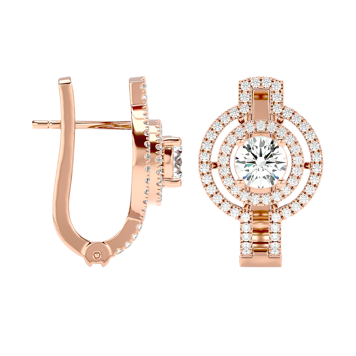 Double Halo Circle Drop Earrings