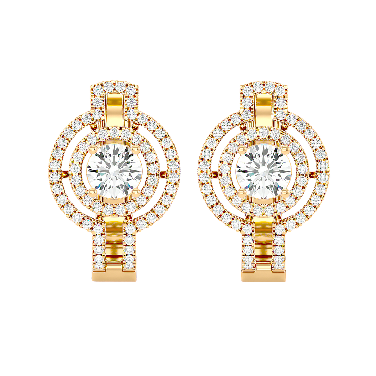 Double Halo Circle Drop Earrings
