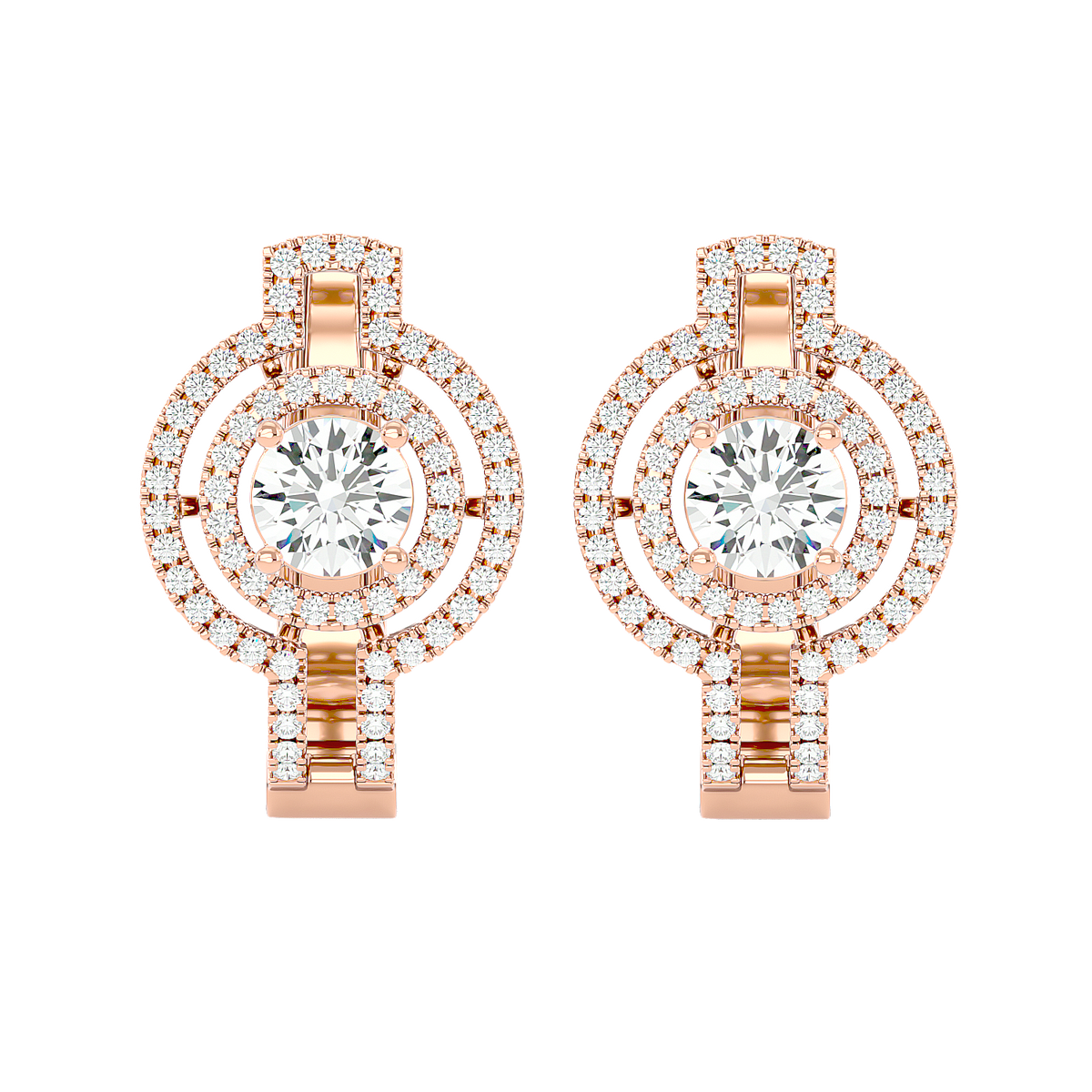 Double Halo Circle Drop Earrings