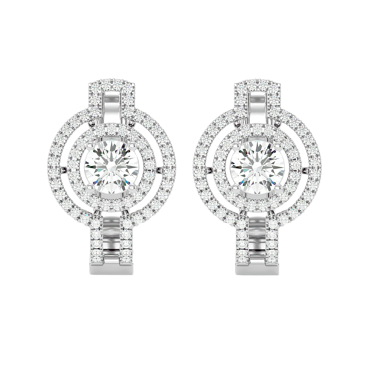 Double Halo Circle Drop Earrings
