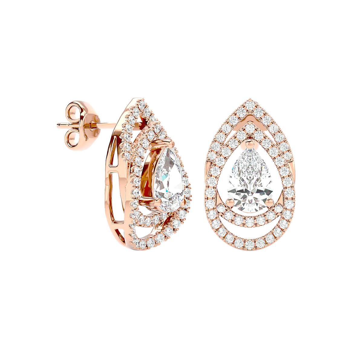 Pear Halo Diamond Earrings