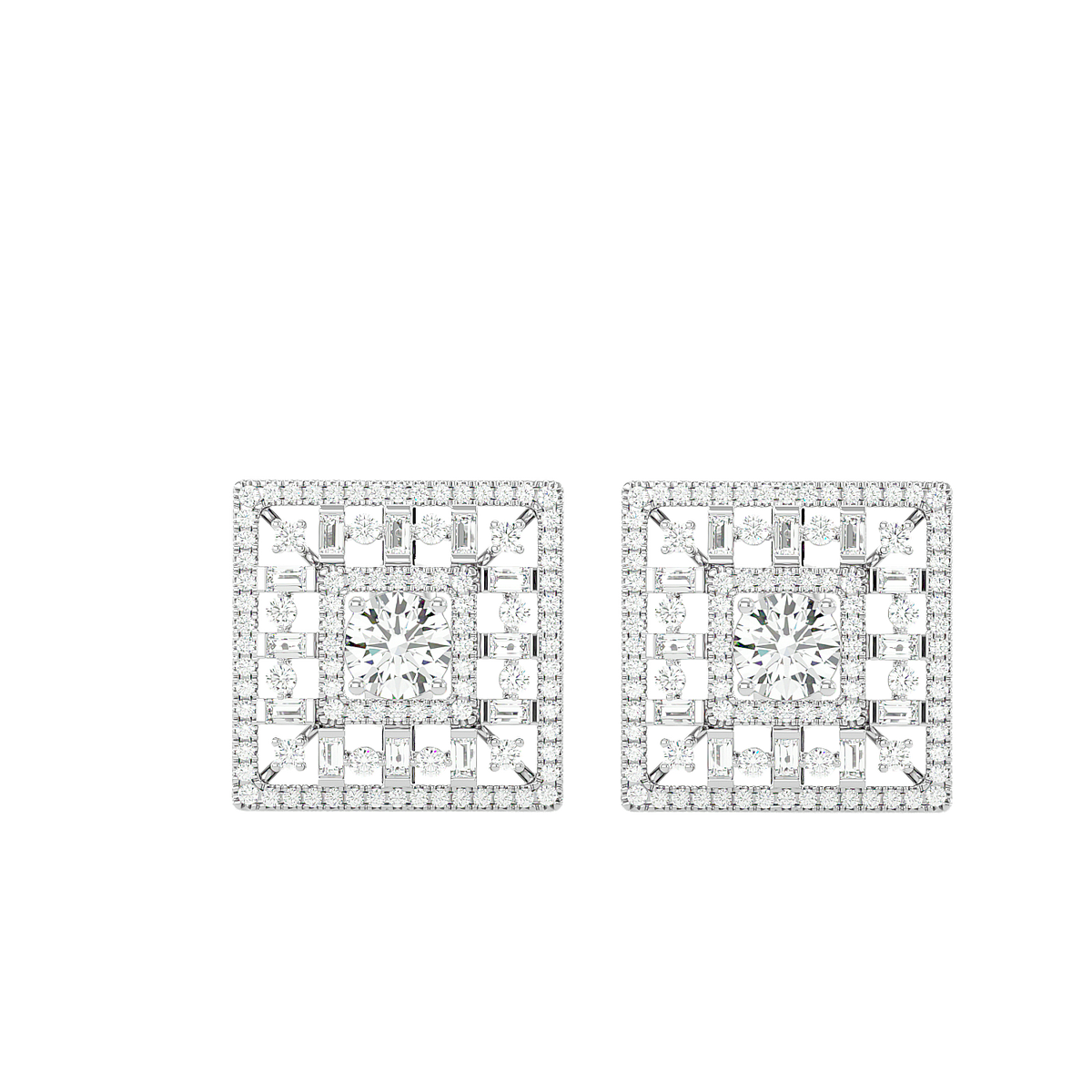 Square Cluster Diamond Stud Earrings