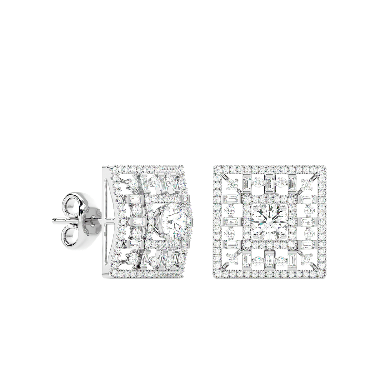 Square Cluster Diamond Stud Earrings