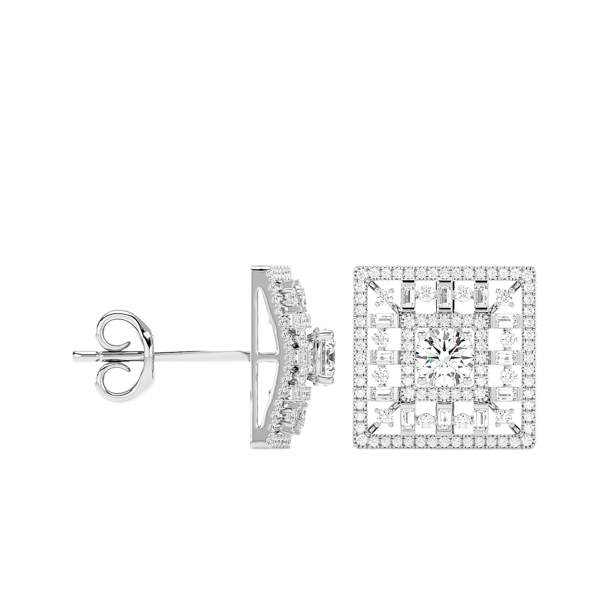 Square Cluster Diamond Stud Earrings