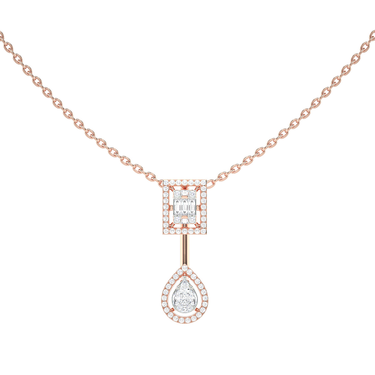 Gold Diamond Geometric Pear Drop Pendant Necklace for Women
