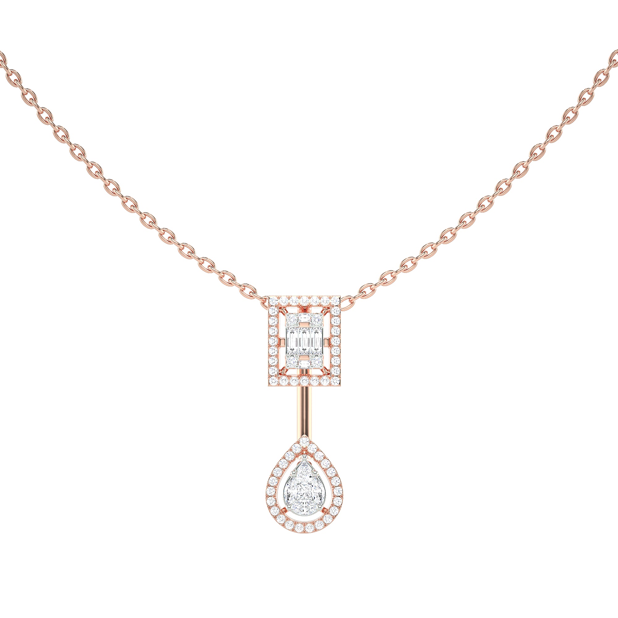 Gold Diamond Geometric Pear Drop Pendant Necklace for Women