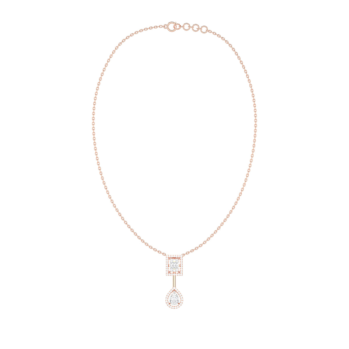 Gold Diamond Geometric Pear Drop Pendant Necklace for Women