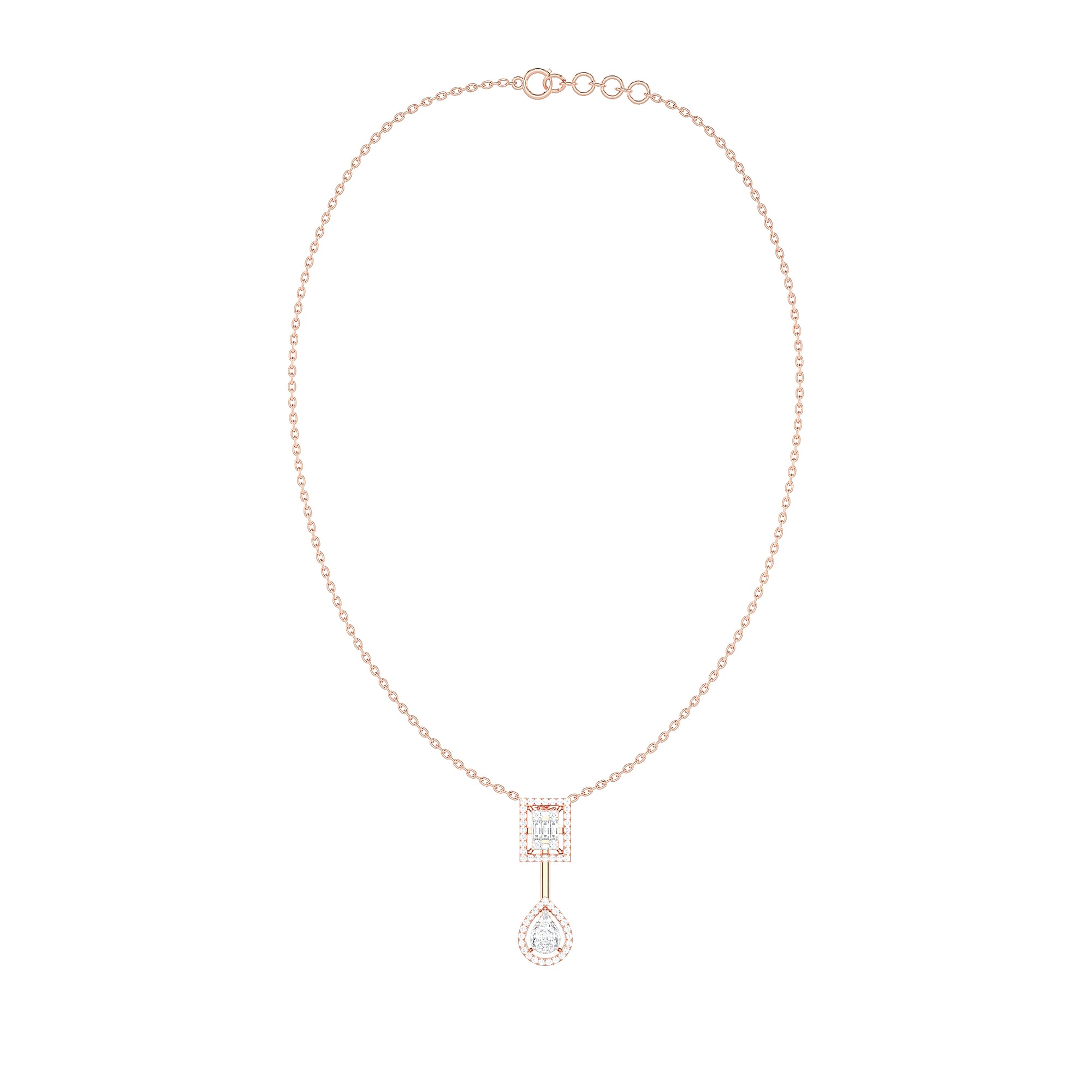 Gold Diamond Geometric Pear Drop Pendant Necklace for Women