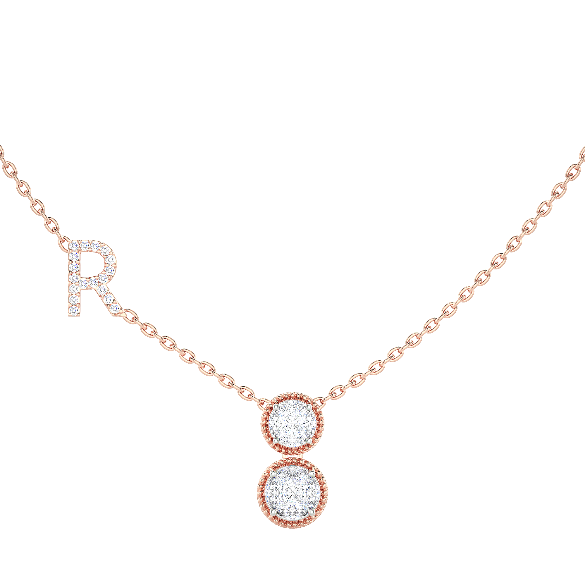 Initial "R" Double Halo Diamond Necklace