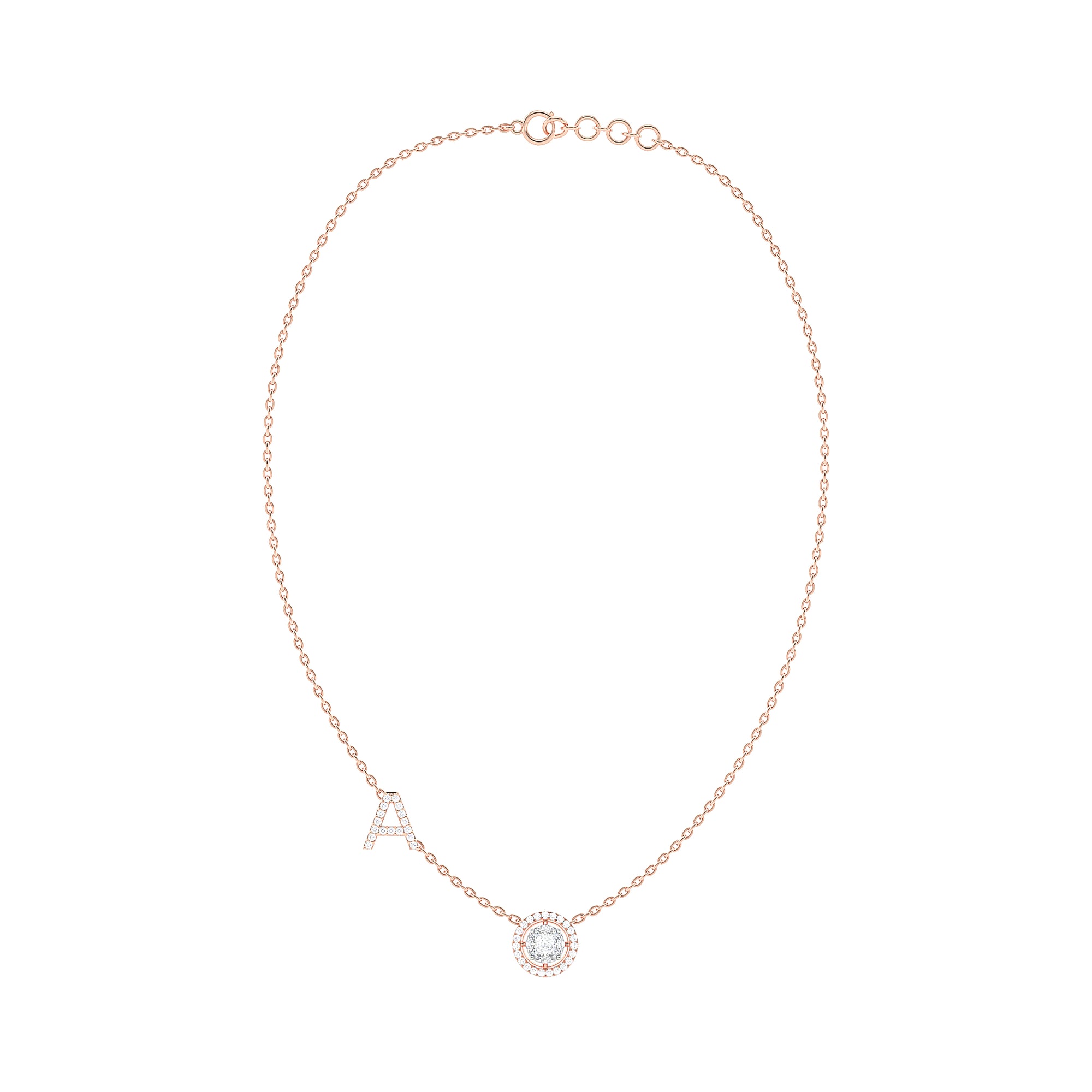 Initial "A" Princess-Cut Halo Diamond Necklace