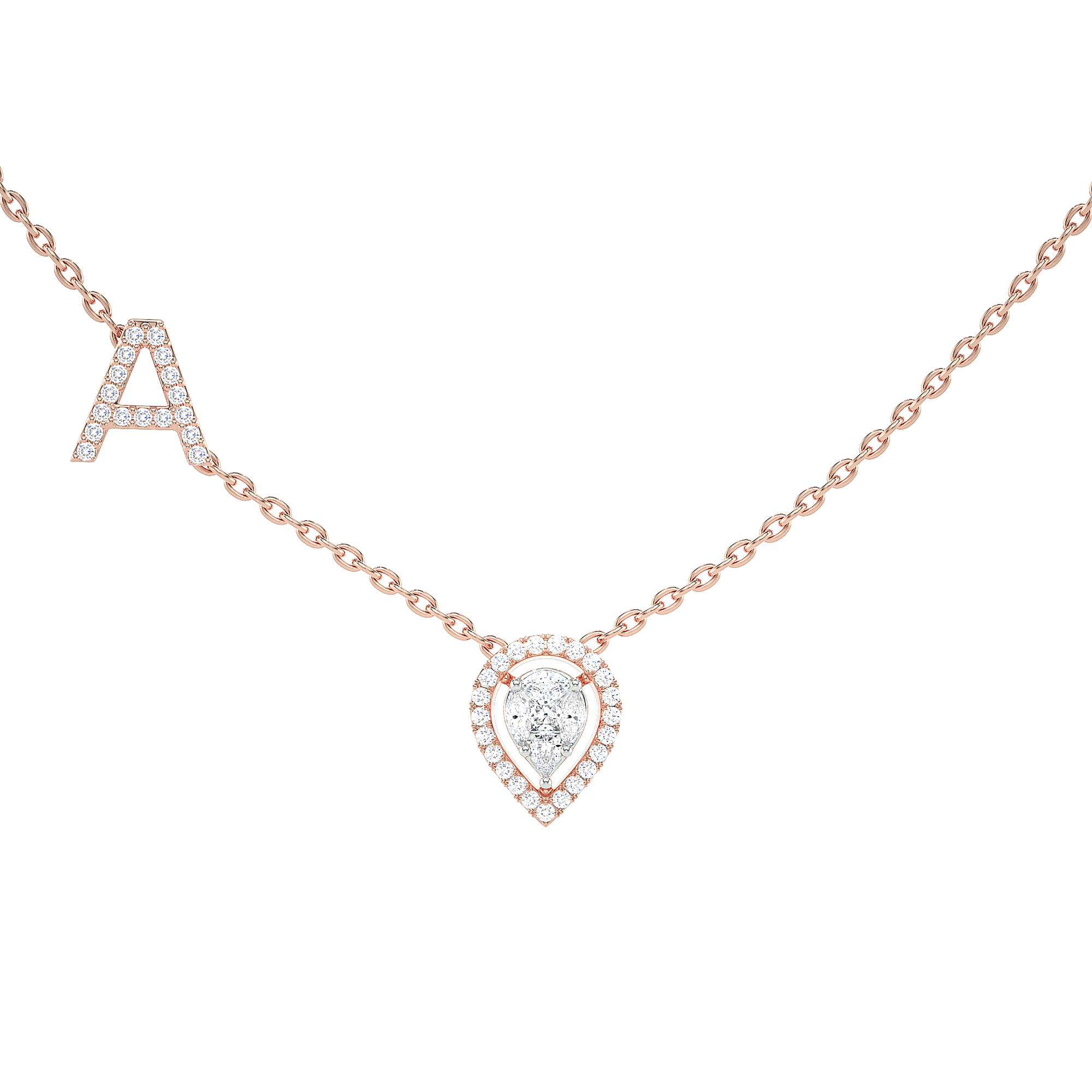Initial "A" Pear-Shaped Halo Diamond Necklace