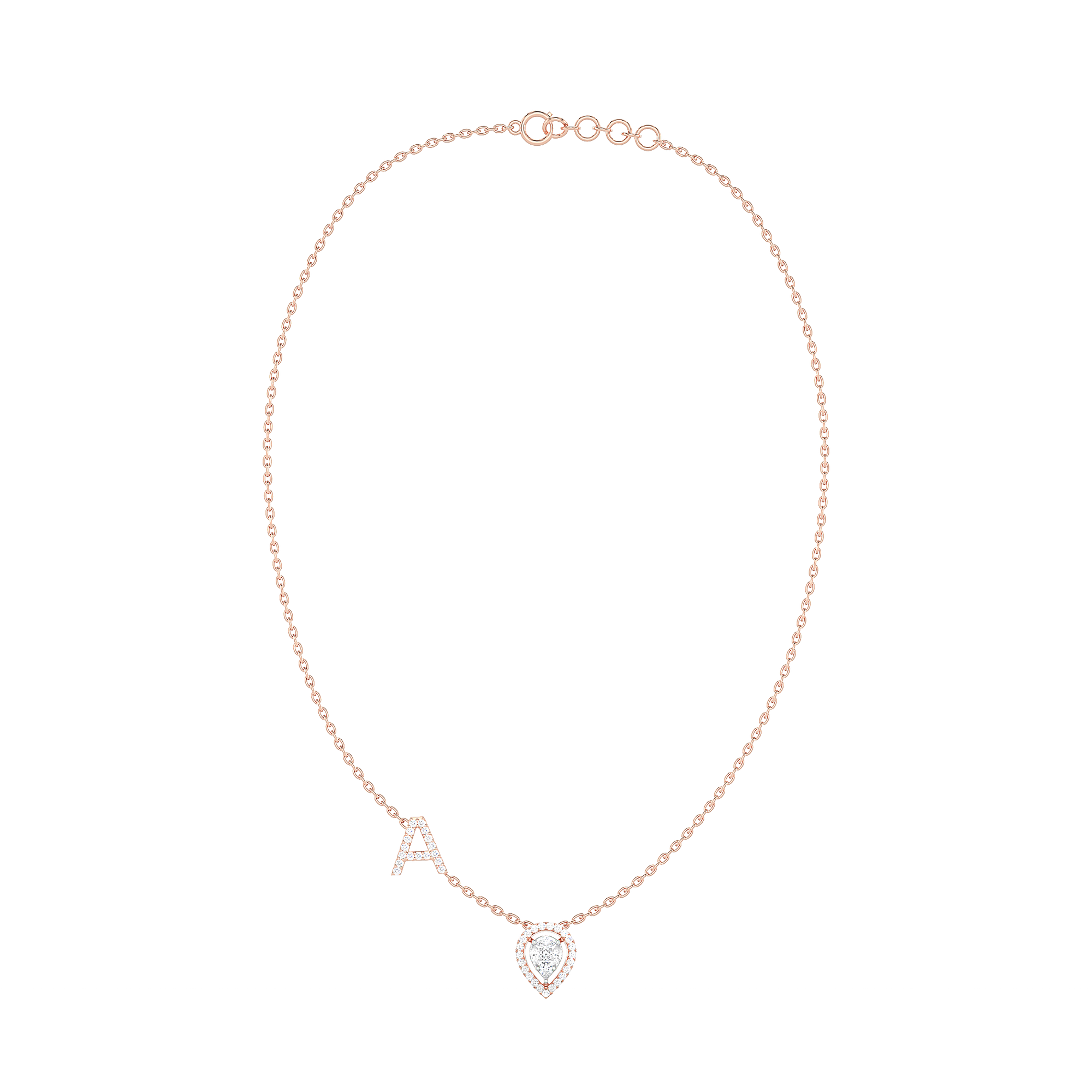 Initial "A" Pear-Shaped Halo Diamond Necklace