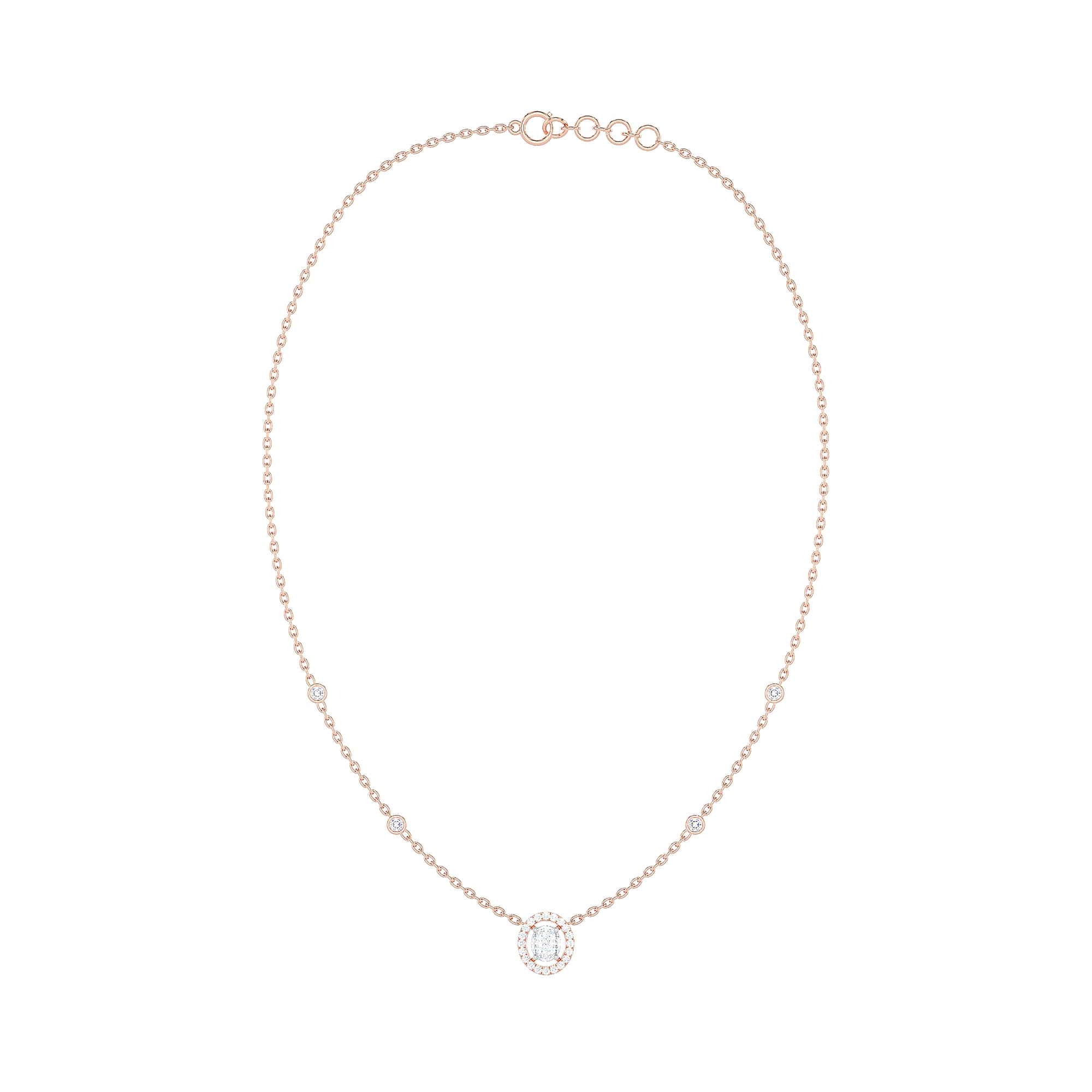 Oval Halo Diamond Necklace with Bezel Accents