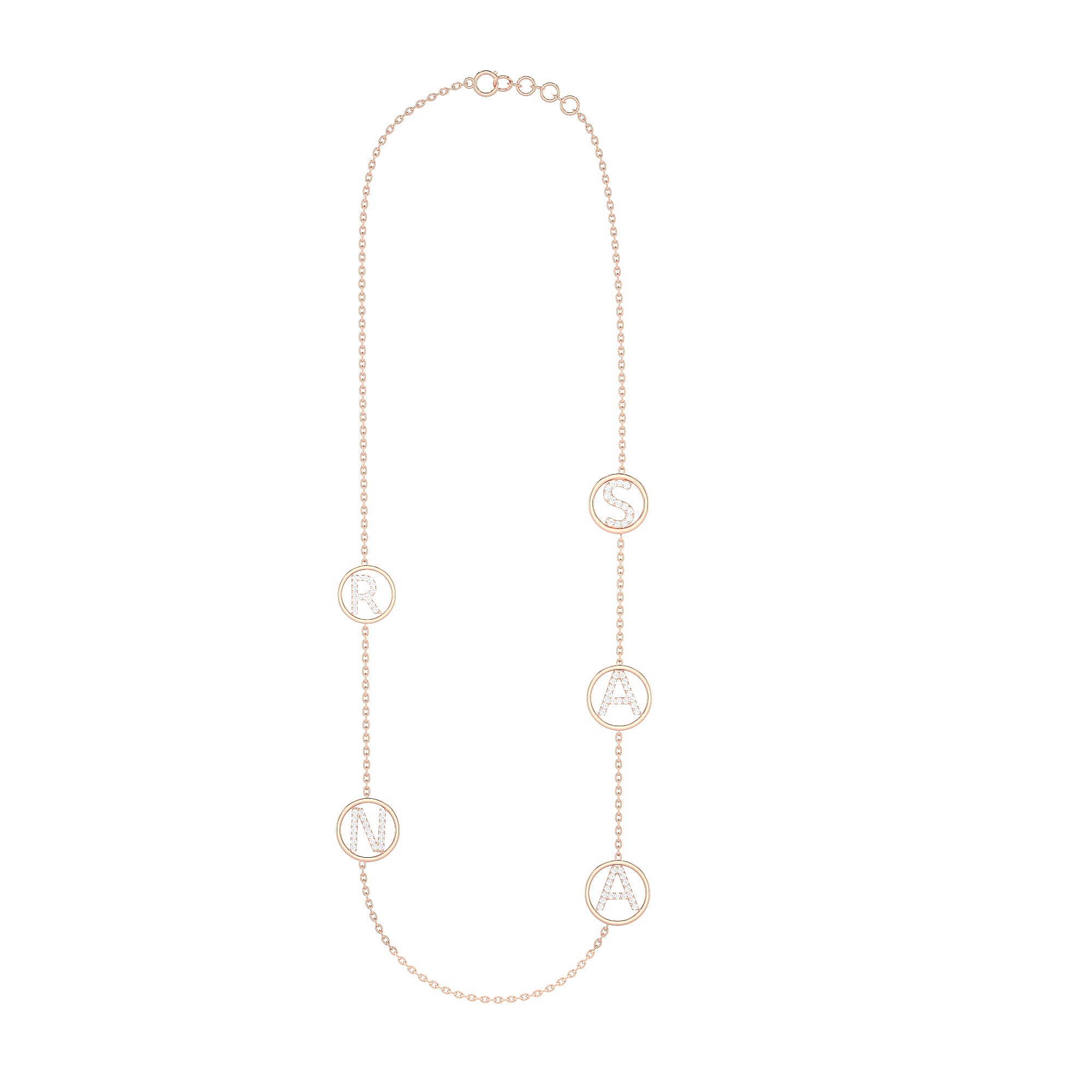 Multi-Initial Circle Charm Bracelet ("R", "N", "S", "A")