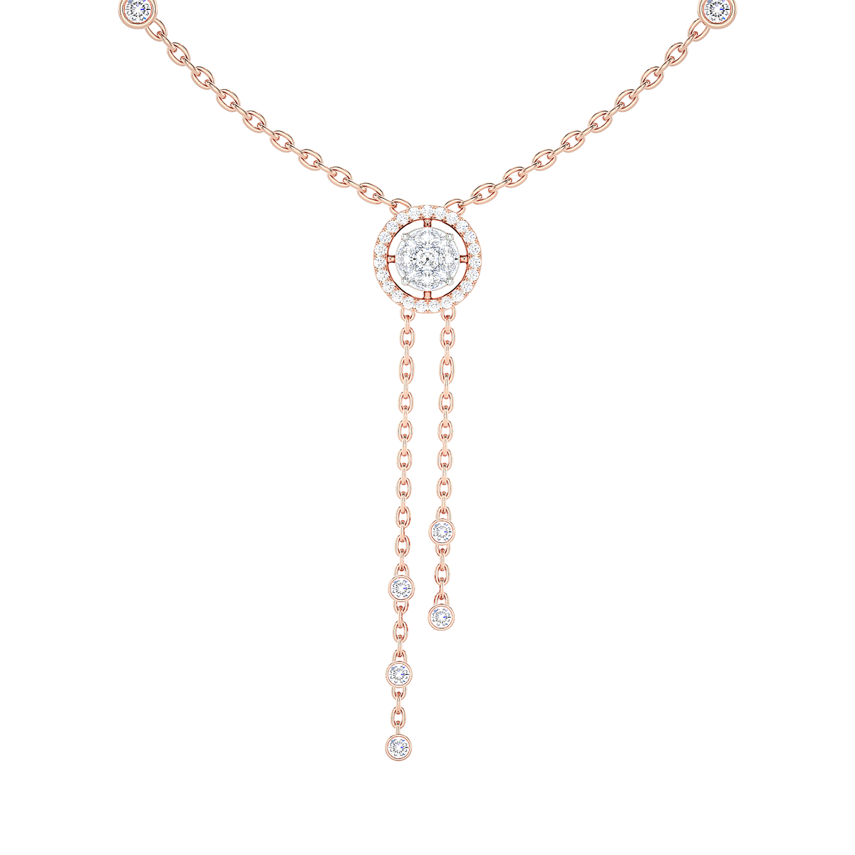 Round Halo Diamond Lariat Necklace