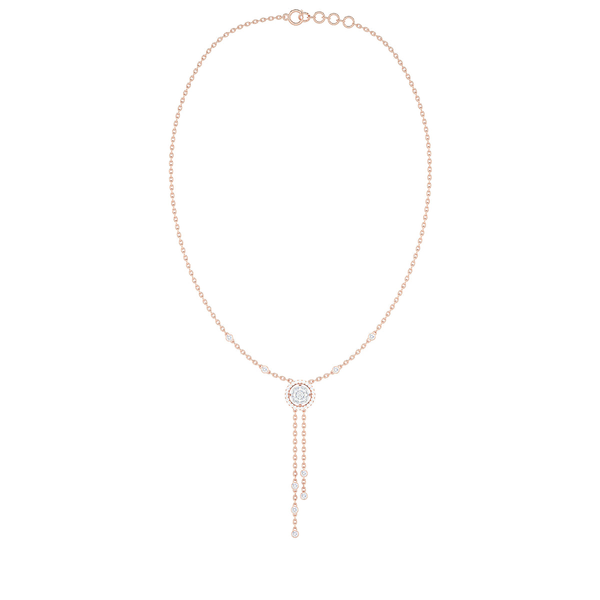 Round Halo Diamond Lariat Necklace