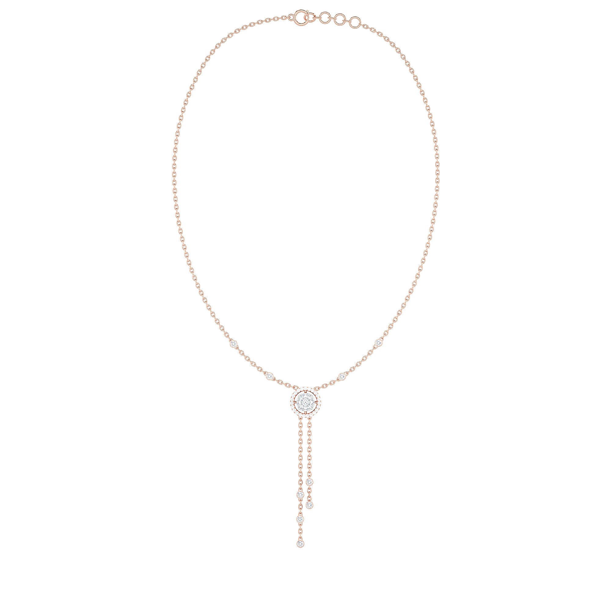 Round Halo Diamond Lariat Necklace